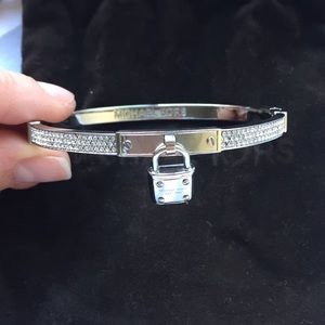 Michael Kors Pavé Silver-Tone Padlock Bangle